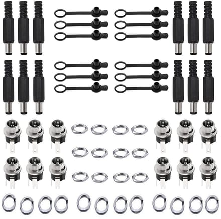 RUNCCI-YUN DC Male Plug Connector Set 5.5mm x 2.1mm met Schroefpaneel en Rubber Caps