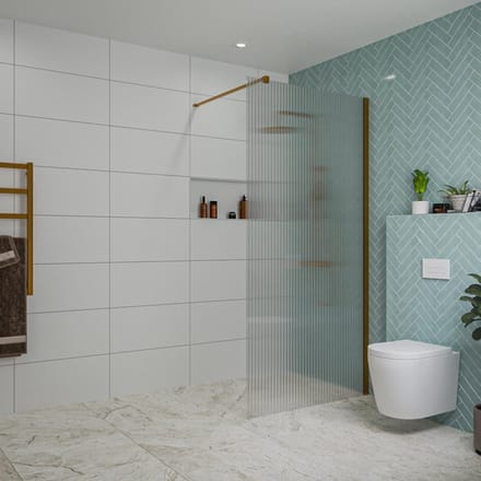FugaFlow Eccelente Vetro inloopdouche badkamer - 100x200cm - ribbelglas - wandarm - geborsteld koper
