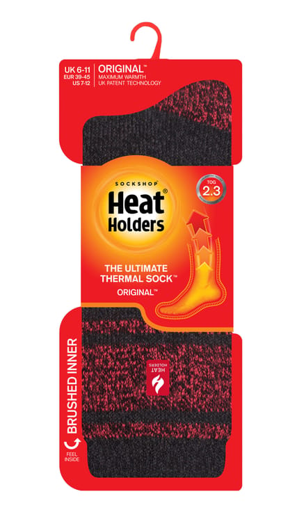 Heat Holders Heren extra dikke warme thermo sokken - Houtskool / Rood (Athene)