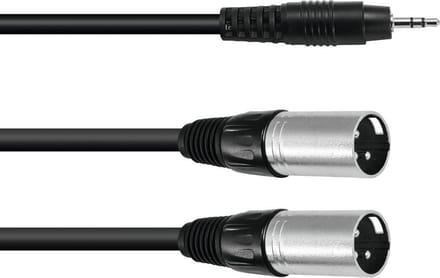 OMNITRONIC jack kabel 3 5 mm - aux kabel - audio kabel 3.5 Jack/2xXLR(M) 3m bk