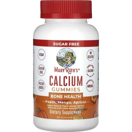 MaryRuth's, calciumgummies, perzik-, mango-, abrikoossmaken, 200 mg, 60 gummies (100 mg per gummy)