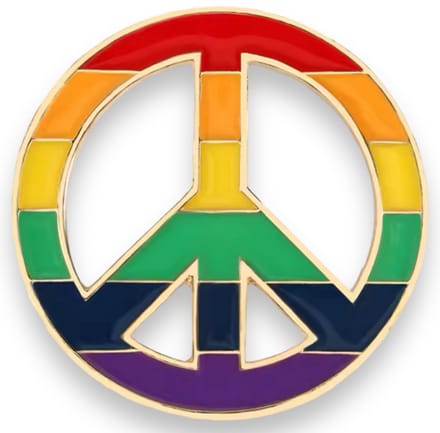 Rainbow Peace Enamel Pin – Goudkleurig Peace-teken met Regenboog