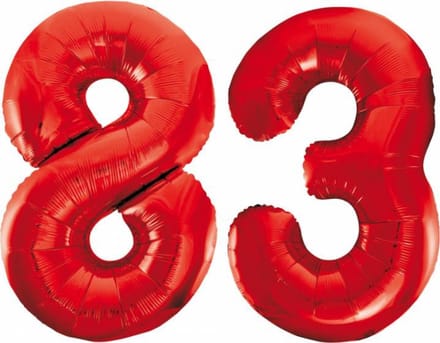 Folieballon 83 jaar rood 86cm