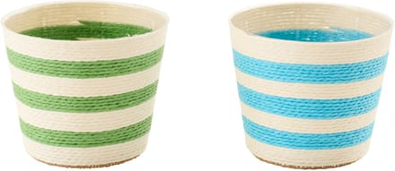 J-Line bloempot Gestreept - papier - azuurblauw/groen - small - set van 2