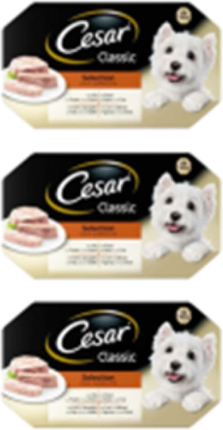 3x Cesar Classic Kuipje in Gelei Selection Multipack - Hondenvoeding - 600g