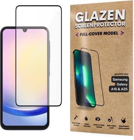 Screenprotector - Geschikt voor Samsung Galaxy A15 / A25 - Gehard Glas - Full Cover Tempered Glass - Case Friendly