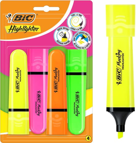 BIC MARKING FLAT Neon Kleuren Set - 4 Stuks