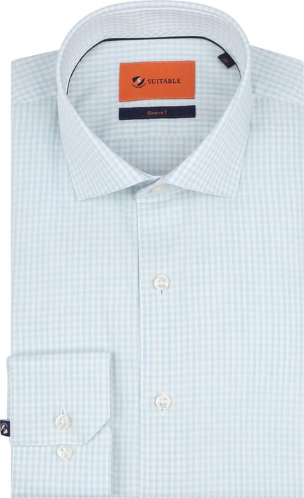 Suitable Overhemd Extra Lange Mouwen Twill Ruit Lichtgroen - Maat 40 - Heren - Overhemden Formeel