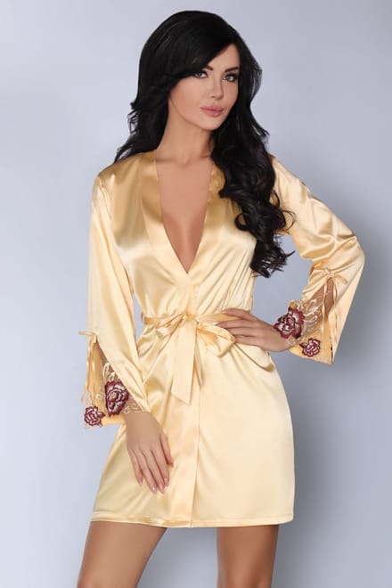 Sexy Badjas Dames - Goud/Bordeaux - Maat: S/M - Model: Parllie