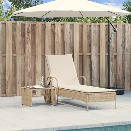 vidaXL - Ligbed - met - wielen - en - kussen - poly - rattan - beige