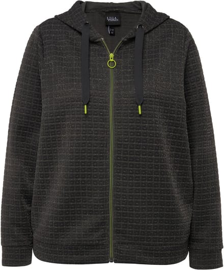 Ulla Popken - Dames - Jack met capuchon metallic effect structuur lange mouwen - Grafietgrijs - Maat 42+