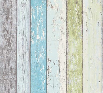 VERWEERDE HOUTEN PLANKEN BEHANG | industrieel - Blauw Groen Wit - A.S. Création Elements 2