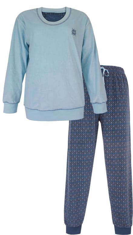 Tenderness Dames Pyjama - Velours - Lange Mouwen - Licht Blauw - Maat S