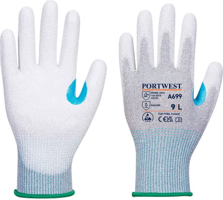 Portwest LR13 ESD PU Palm Handschoen - 12 pr. - Grijs/wit - M
