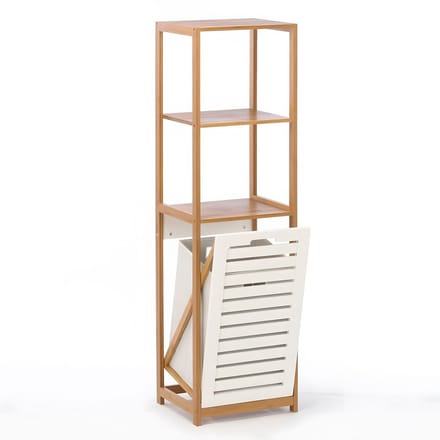 BEGRYF Wasmandkast - naturel en wit - bamboe - 2 planken - 36x33x130 cm