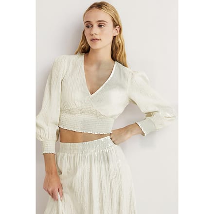 Boden Lurex Smocked Crop Top Ivo Maat: 20 | Blouses Outlet | Dames | Ecru