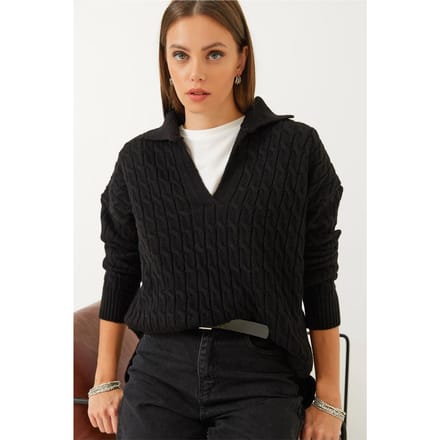 Relaxed Fit Textured V-Hals Trui