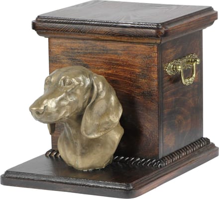 Dachshund urn hond met beeldje - elegante urn hond voor hondenas