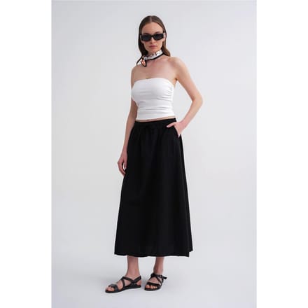 Hoog-Waisted Popeline Rok met Touwdetail