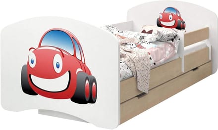 Kinderbed - Peuterbed Boxbed - Veilig Slapen - Dubbelzijdig Plaatsbaar - 140/70 cm - Auto Print