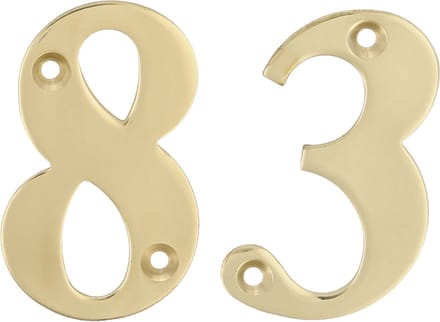 AMIG Huisnummer 83 - massief messing - 5cm - incl. bijpassende schroeven - gepolijst - goudkleur
