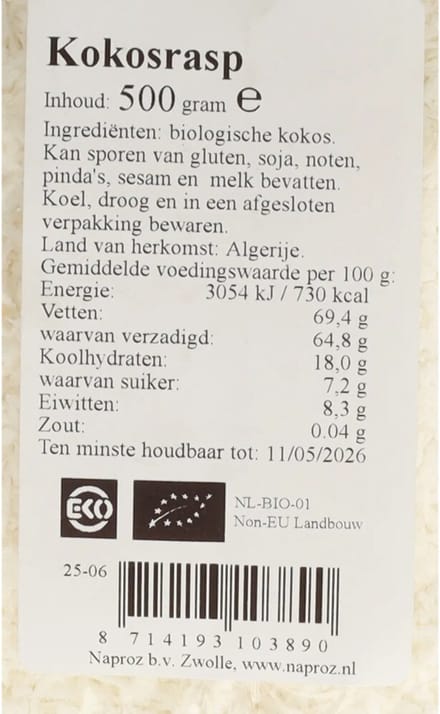 Kokosrasp bio