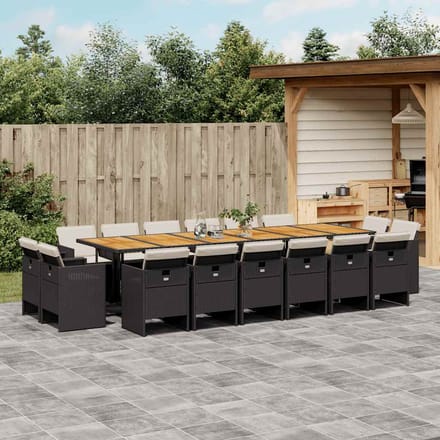 vidaXL 17-delige Tuinset met kussens poly rattan zwart