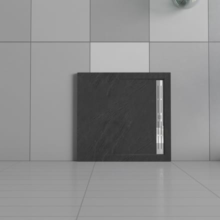 Serie Daisy - Douchebak - Mat Zwart Natuursteen Look - 80x80 - Vierkant - Polystone  - Excl. Sifon Daisy
