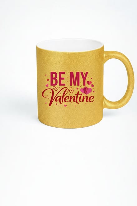 Gouden Glitter Valentijn Mok - "Be My Valentine" - Romantisch Cadeau
