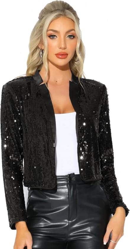 Dames Glitter Blazer met Lange Mouwen en Open Voorzijde voor Feestjes