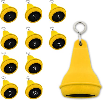 Peervormige sleutelhangers 10 stuks (+ gravering 1 t/m 10) - Geel
