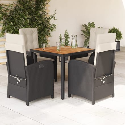 vidaXL - 5-delige - Tuinset - met - kussens - poly - rattan - zwart