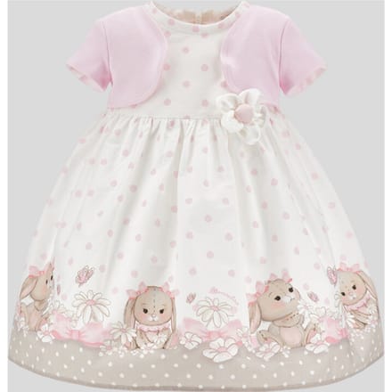 jurk polka stip bloem wit-roze