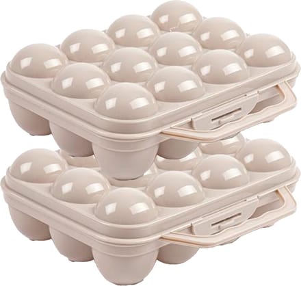 Plasticforte Eierdoos - 2x - koelkast organizer eierhouder - 12 eieren - taupe - kunststof - 20 x 18,5 cm