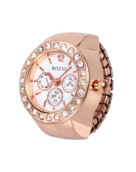 Vingerhorloge - Vinger Ring Horloge - Finger Watch - Rosé Wit Diamonds