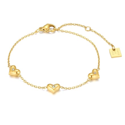 Twice As Nice Armband in goudkleurig edelstaal, 3 hartjes 16cm+3cm