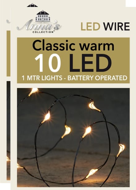 Anna Collection Draadverlichting - 2x - zwart - 10 led lampjes - warm wit - batterij - 100 cm