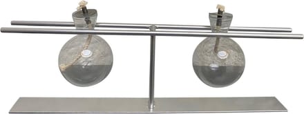 olielamp met twee glazen bollen met rechte houder kleur aluminium