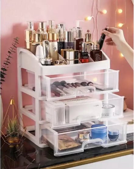 Make - up organizer XL Deluxe - Wit - Met 3 Laden en 6 opbergvakken - 27x23,5x16,5 cm