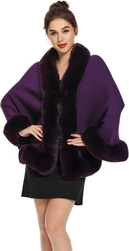 Dames winter imitatiebont poncho cape gebreide sjaal stola warm cardigan