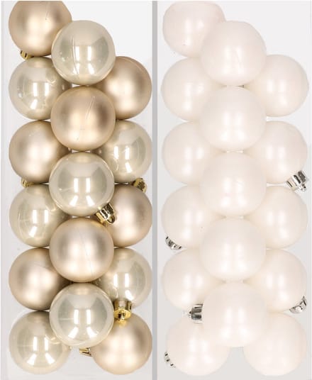Kleine kerstballen - 32x st - champagne en wit - D4 cm - kunststof - kerstversiering