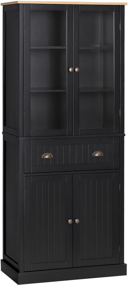 HOMCOM Keukenvoorraadkast - MDF - 76x40x182,5cm - Zwart