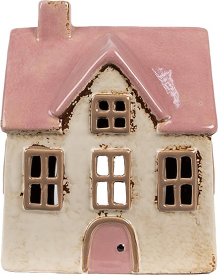 Clayre & Eef Waxinelichthouder Huis 13x10x16 cm Beige Roze Keramiek