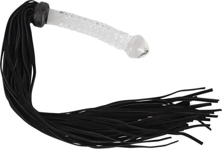 Bad Kitty – 64 cm Suède Flogger Zweep met Glazen Plug als Handvat - Zwart