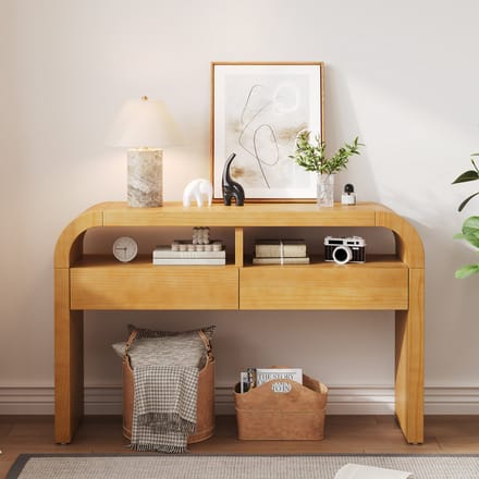 Consoletafel - Laden en Gebogen Front - Verstelbare Voetjes - MDF - Naturel