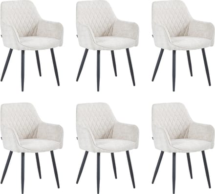 Colenis® - Beverly Eetkamerstoel - Set Van 6 - Beige - Chenille Stof - Industrieel
