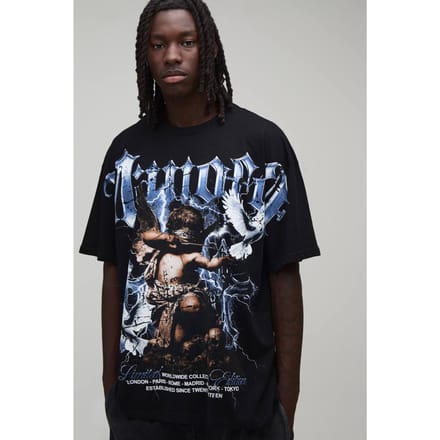 Oversized T-shirt Met Zichtbare Naden En Gothic Print | Black | Size 5XL