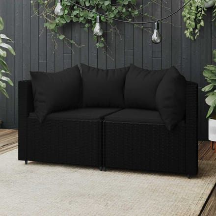 vidaXL - Tuinhoekbanken - met - kussens - 2 - st - poly - rattan - zwart