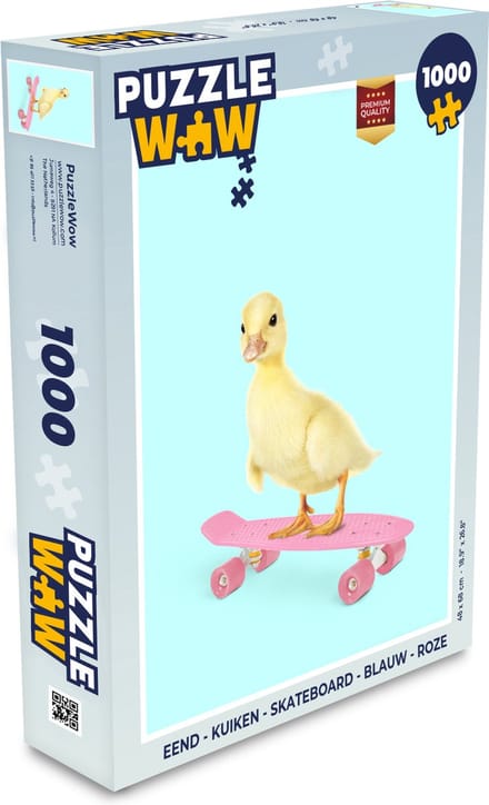 Puzzel Eend - Kuiken - Skateboard - Blauw - Roze - Legpuzzel - Puzzel 1000 stukjes volwassenen