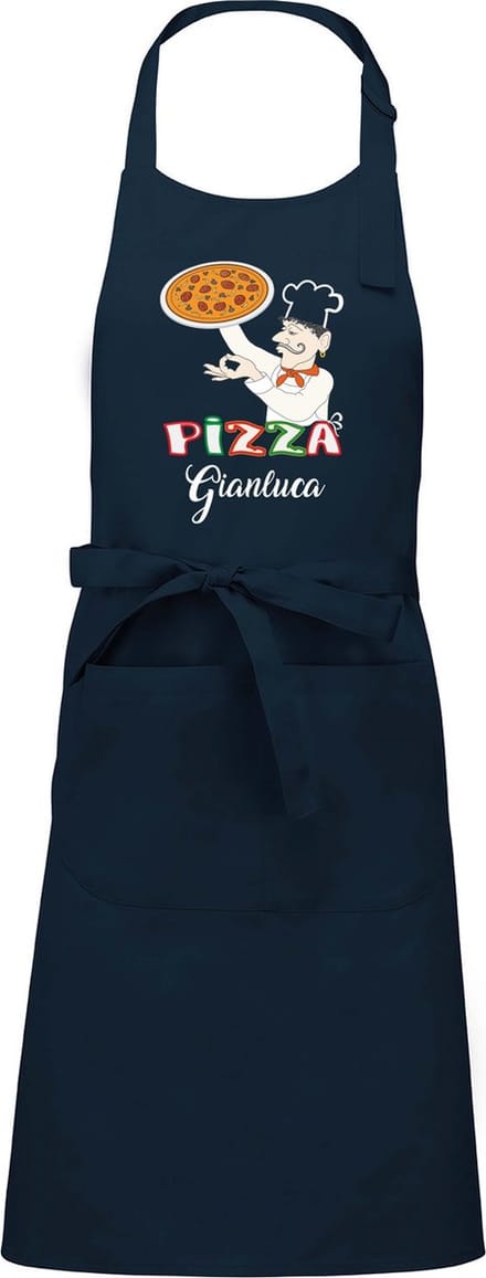 Luxe keukenschort - Pizza - met voornaam - Blauw